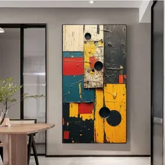オブジェ アート 大きな現代的 抽象キャンバスアート ポスター 70x140cm 額なし カラフル レトロ 幾何学的 壁ポスター リビングルーム 寝室 ホームデコ 部屋 アートワーク 装飾的 ギフト アイデア おしゃれ キャンバス おしゃれ
