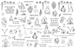 ラインアートガールandボタニカル  陶器用　ガラス用　線画韓国風人気イラストA3ポーセラーツ 転写紙