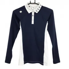 デサントゴルフ 長袖ポロシャツ ネイビー×白 襟ロゴプリント スナップボタン 中田英寿 レディース M ゴルフウェア DESCENTE