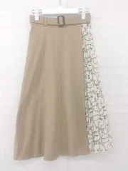 ◇ ◎ NATURAL BEAUTY BASIC ウエストベルト付き プリーツ 膝下丈 フレア スカート サイズXS ベージュ系 レディース E  【中古】 【1305250019000】