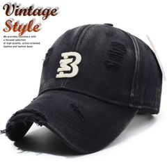 【ダメージ加工がCOOL】帽子 キャップ Vintage メンズ レディース くすみカラー こなれ感 深め しっかり素材 7986695 (ブラック)