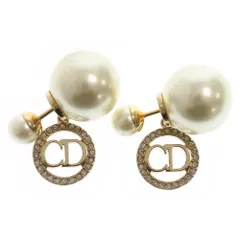 Christian Dior (クリスチャンディオール) Tribales CDロゴ ラインストーン パール ピアス ゴールド GP アクセサリー