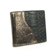 本革 パイソンレザー 蛇革×牛革 　二つ折り財布　デザイン ステッチ ブロンズ　日本製