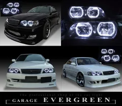 JZX100/GX100 チェイサー 4連LEDイカリング＆レンズコーティング 仕様 純正加工品 ドレスアップ ヘッドライト 純正HID車 キセノン