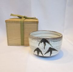 新品未使用】玉川遠州流印 京焼 陶葊 鉄絵蝶抹茶碗 共箱 長期保管品