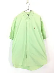 古着 90s Ralph Lauren 「CLASSIC FIT」 ワンポイント ソリッド OXフォード 半袖 BD シャツ 黄緑 XL 古着