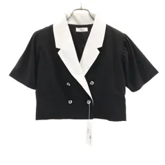 Darich ダーリッチ 未使用 半袖 バイカラーショート ダブル ジャケット F ブラック レディース 古着