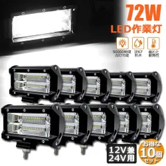 72w LED 作業灯 ワークライト 10個セット 12v 24v 兼用 ledライト IP67 防水 防塵 耐震 トラック 作業灯 タイヤ灯 車幅灯 拡散タイプ 集魚灯 前照灯 夜釣り 船舶 建築 バックライト デッキライト 投光器のサムネイル