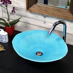 信楽焼 手洗い鉢 洗面ボウル 陶器 幅43.5cm 大型サイズ トルコブルー楕円型手洗い鉢 tr-4126