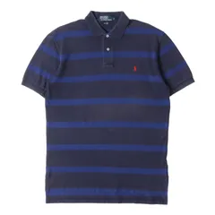 POLO Ralph Lauren ポロ ラルフローレン ポロシャツ サイズ:M 90s - 00s ワンポイント 鹿の子 ボーダー 半袖ポロシャツ オールド ネイビー ブルー 90年代 ヴィンテージ 古着 トップス【メンズ】