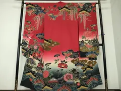 正絹　振袖　手ざし　京紅型　宮崎良次　風景花鳥蝶文　暈し染め　長襦袢付き 京紅型 振袖 黒系 花 宮崎良次 古典