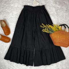 新品 ギャザーパンツ ワイドパンツ コットン ブラック M