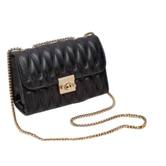 [Quikaboo] ショルダーバッグ レディース 斜めがけ 肩掛け PUレザー チェーン 小さめ ミニ バッグ スクエア 鞄 ポーチ 可愛い おしゃれ デート PU レザー ショルダー ブラック お出掛け 女の子 キルティング 女性 カバン コ [ブラック]
