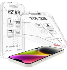 【2枚セット】ガラスフィルム iPhone 14 用 保護フイルム『自動校正』 専用貼り付けガイド枠付き自動吸着 貼り付け簡単 強化ガラス 9H 高透過率 飛散防止 耐衝撃 撥水撥油 ラウンドエッジ加工 気泡防止 (6.1インチ)