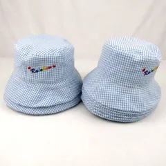 帽子 11点セット バケットハット ギンガムチェック ブルー 52-56cm 子供用 まとめて 大量 キッズ 女の子用 【中古】