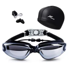 新品 スイミングゴーグル - スイム ゴーグル UVカット 曇り防止 鼻ベル トスイムキャップ 耳栓 付き 調節可能 フィットネス 海水浴 水泳 競泳 水中眼鏡 スイミング ゴーグル レディース メンズ 男女兼用