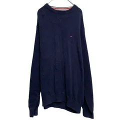 TOMMY HILFIGER コットン ニット セーター トミーフィルフィガー L ブラック 90s クルーネック 古着卸 アメリカ仕入 a702-5694