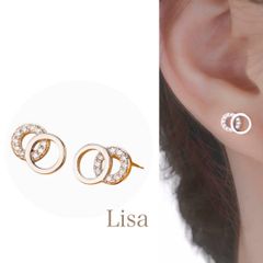 ピアス サークル リング ダブル シルバー 韓国 シンプル レディース