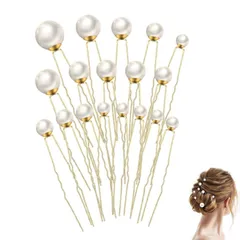 ヘアピンパール 髪飾りパールピン直径8-20mmヘアアクセサリーパーティ Ｕピン 結婚式卒業式 成人式 和装 花嫁 撮影普段使いバレンタイン YFFSFDC ギフト ホワイトデー プレゼント（ゴールド18本セット ）