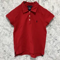 美品<!-利用不可文字-!>RALPH LAUREN ラルフローレン　キッズポロシャツ　【L】　半袖　レッド×ネイビー　ロゴ　ストレッチ　スリット厚手