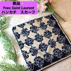 イヴサンローラン　ハンカチ　スカーフ　Yves Saint Laurent バラ　ロゴ入り　ベージュ　ビンテージ