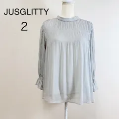 美品 JUSGLITTY ジャスグリッティー グレー ブラウス 2 レディース 長袖 楊柳プリーツ 上品 フェミニン オフィスカジュアル きれいめのサムネイル