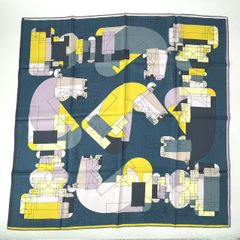 極美品 HERMES エルメス カレ90 ECHEC AU ROI チェックメイト スカーフ シルク ブルー