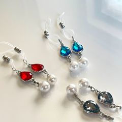 250：ニップルピアス フェイクニップル パール ビーズ ストーン ノンホール フェイクニップルピアス ニップル ジュエリー 乳首 ボディピアス 穴開け不要 ステンレス シルバー ブルー 青 水色 赤 レッド 黒 ブラック グレー