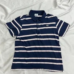 LACOSTE ボーダー　ポロシャツ　半袖　サイズ5 ネイビー　ラコステ　刺繍ワッペン