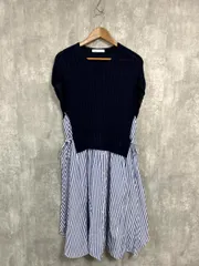 AS KNOW AS アズノゥアズ サマーニット ストライプ シャツ ワンピース sizeF/紺×白×水色 ■◆ レディース