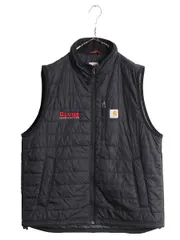 【お得なクーポン配布中!】 US企画 カーハート 中綿 ナイロン キルティング ベスト メンズ L / CARHARTT ワーク フルジップ 重ね着 ワンポイント ハイネック 企業 黒