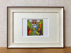 巨匠キースへリング◎Keith Haring☆新品額付☆マット付ポストカードフレーム◇A4サイズ程度☆作品名：Andy Mouse, 1986-③