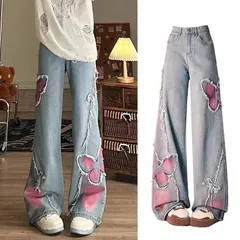 新品 レディース ワイドデニムパンツ 蝶々 【396】