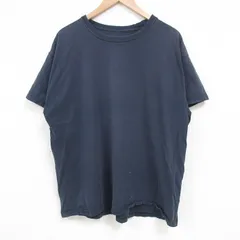 XL/古着 ラッセル 半袖 Tシャツ メンズ 無地 コットン クルーネック 濃紺 ネイビー 25apr19 中古