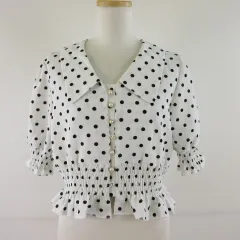 グレイル GRL ドット柄シャーリングブラウス シャツ 五分袖 白 M *T436