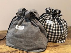 mulberry marche 播州織　綿麻ライトキャンバス　巾着バッグ
