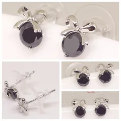 18K RGP プラチナ ダイヤ CZ リボン 一粒 ピアス yp5003