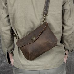 Vintage Crazy Horse Leather Shoulder Bag with Adjustable Strap, Multifunctional Crossbody Handbag for Men and Women, Casual Style, Leather Purse for Going Out, Men's Bag, Dark Brown, Black, Brown
