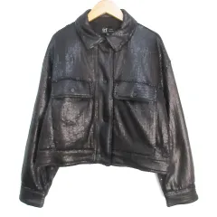 【ZARA】フリンジとスパンコールのジャケット　ブラック 撥水加工テクニカルフードジャケット - ブラック | ZARA Japan
