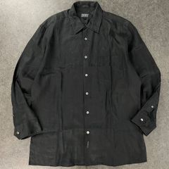 90s Vintage DKNY ディーケーエヌワイ ダナキャランニューヨーク 長袖シャツ リネンシャツ 開襟 ブラック 黒 リネン/麻 メンズ