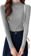 Dep Club タートルネック レディース 薄手 着痩せ リブニット ハイネック インナー セーター 長袖 重ね着 春 秋 冬 春秋 服 春服(グレー,  Free Size)