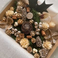 ドライフラワー ドライ ナッツ 木の実 詰め合わせ セットˎˊ˗ クリスマス　クリスマスBOX  ホワイトクリスマス クリスマスシルバー　ナチュラルホワイト　シルバー　スギ　ヒイラギ　No.70