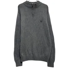 CHAPS コットンニット セーター L グレー チャップス ハーフジップ ワンポイント 刺繍 秋冬 古着卸 アメリカ仕入 a611-7469