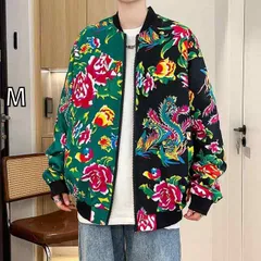 [M]秋冬 コーデ メンズ  服 シンプル ファッション オシャレ 大人 かっこいい 大きいサイズ ストリート 紳士服  男女兼 ベースボール カラー ジャケット アウター 花柄 プリント 漢服 カーディガン 左右 ステッチ ユニセックス 男女共 衣装