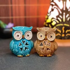 香炉 フクロウ ミミズク ミニ E18040-18041 高さ9cm 青 茶色 福郎 不苦労 金運アップ 知恵 幸運 商売繁盛 開運 瞑想 アロマテラピー 縁起物 クリスマス