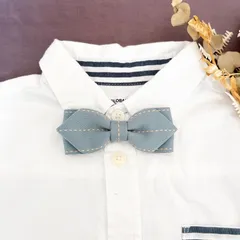 【匿名配送】キッズ蝶ネクタイ　ステッチ入りアンティークブルー　ハンドメイド　七五三　結婚式　発表会　卒園式　入学式