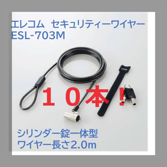 【10本！】エレコム　シリンダー錠一体型セキュリティーワイヤーロック　長さ2.0ｍ　ESL-703M　ELECOM　パソコン　PC