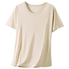 レディース シルク100% 半袖 Tシャツ インナー 肌着 丸首 Uネック 吸湿性 肌に優しい 保湿 光沢 快適 敏感肌 伸縮性 無地 シンプル 黒 白 大きいサイズ rr-055