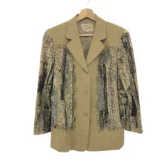 美品　インポートロッサ　ウールリネンジャケット　花柄刺繍　ベージュ　42 美品 インポートロッサ ノーカラージャケットコート ウール 花柄刺繍