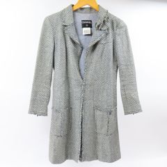 100185 CHANEL シャネル 服 アウター コサージュ付き ココマーク ジャケット 38 ステンカラーコート